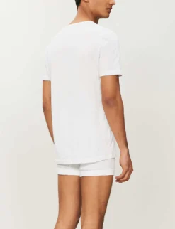 Emporio Armani Pack Of Two V-neck Cotton-jersey T-shirts -Falkeis Store 102 3002168 CC72211164804710 WHITE ALT02