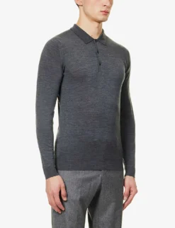 JOHN SMEDLEY Belper Knitted Polo Jumper -Falkeis Store 232 86002848 BELPERC CHARCOAL ALT02