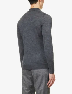 JOHN SMEDLEY Belper Knitted Polo Jumper -Falkeis Store 232 86002848 BELPERC CHARCOAL ALT03