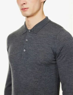 JOHN SMEDLEY Belper Knitted Polo Jumper -Falkeis Store 232 86002848 BELPERC CHARCOAL ALT04