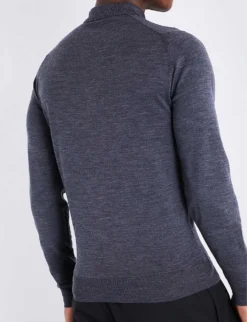 JOHN SMEDLEY Belper Knitted Polo Jumper -Falkeis Store 232 86002848 BELPERC CHARCOAL ALT05