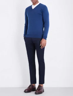 JOHN SMEDLEY Blenheim V-neck Wool Jumper -Falkeis Store 232 86002848 BLENHEIMI INDIGO ALT01