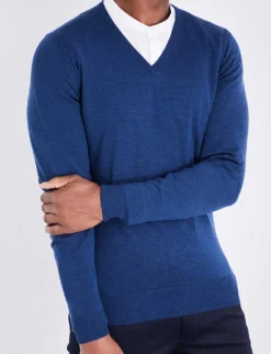 JOHN SMEDLEY Blenheim V-neck Wool Jumper -Falkeis Store 232 86002848 BLENHEIMI INDIGO ALT05