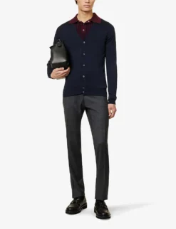 JOHN SMEDLEY Petworth V-neck Merino Wool Cardigan -Falkeis Store 232 86002848 PETWORTH MIDNIGHT ALT01