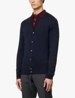 JOHN SMEDLEY Petworth V-neck Merino Wool Cardigan -Falkeis Store 232 86002848 PETWORTH MIDNIGHT ALT02