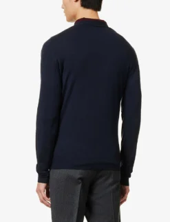JOHN SMEDLEY Petworth V-neck Merino Wool Cardigan -Falkeis Store 232 86002848 PETWORTH MIDNIGHT ALT03