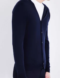 JOHN SMEDLEY Petworth V-neck Merino Wool Cardigan -Falkeis Store 232 86002848 PETWORTH MIDNIGHT ALT05