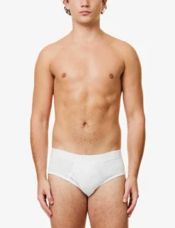 Sunspel Superfine Branded-waistband Cotton-jersey Briefs -Falkeis Store R00053566 WHITE ALT01
