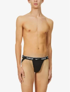 Nike Logo-print Stretch-cotton Jockstraps Pack Of Three -Falkeis Store R03652215 BLACK ALT01