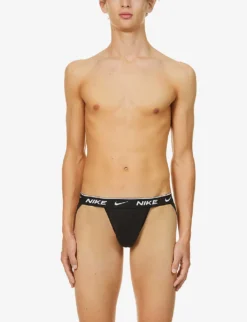 Nike Logo-print Stretch-cotton Jockstraps Pack Of Three -Falkeis Store R03652215 BLACK ALT02