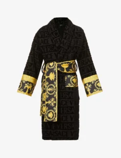 Versace Logo And Baroque-print Cotton-terry Dressing Gown