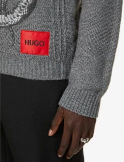 Hugo Snake-print Cable-knitted Jumper -Falkeis Store R03788527 MEDIUMGREY ALT04