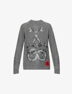 Hugo Snake-print Cable-knitted Jumper