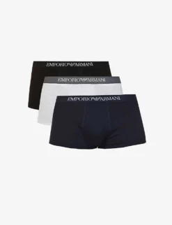 Emporio Armani Logo-print Stretch-cotton Trunks Pack Of Three