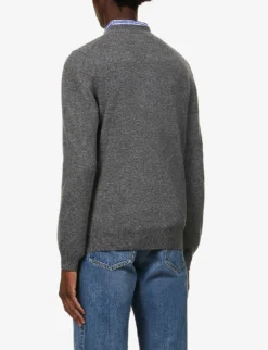 Comme Des Garçons Play Logo-embroidered V-neck Wool Cardigan -Falkeis Store R03807966 GREY ALT03