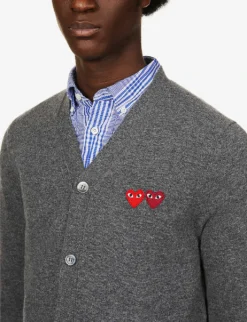 Comme Des Garçons Play Logo-embroidered V-neck Wool Cardigan -Falkeis Store R03807966 GREY ALT04