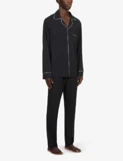 Eberjey William Contrast-piping Stretch-jersey Pyjama Set 7 Eberjey William Contrast-piping Stretch-jersey Pyjama Set -Falkeis Store R03868791 BLACKIVORY ALT02