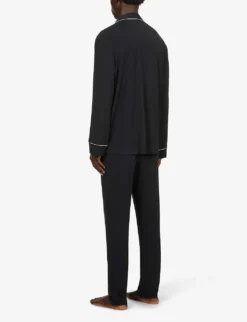 Eberjey William Contrast-piping Stretch-jersey Pyjama Set 8 Eberjey William Contrast-piping Stretch-jersey Pyjama Set -Falkeis Store R03868791 BLACKIVORY ALT03