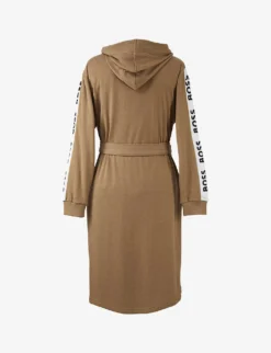 Boss Sense Logo-print Hooded Cotton-blend Bathrobe -Falkeis Store R03906449 CAMEL ALT03
