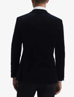 Reiss Ace Single-breasted Stretch-velvet Blazer -Falkeis Store R03924671 NAVY ALT03