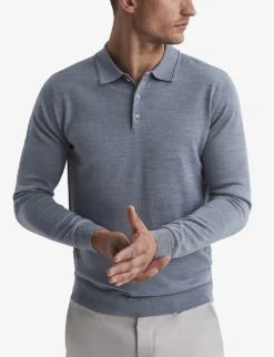 Reiss Trafford Wool Knitted Polo Shirt 7 Reiss Trafford Wool Knitted Polo Shirt -Falkeis Store R03932615 DENIMMELANGE ALT02