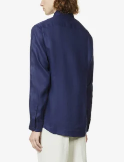 ORLEBAR BROWN Giles Brand-tab Regular-fit Linen Shirt -Falkeis Store R03935132 NAVY ALT03