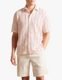 Ted Baker Hillma Striped Regular-fit Cotton-blend Shirt -Falkeis Store R03939827 PINK ALT02