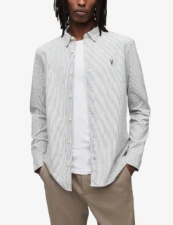 AllSaints Flavin Striped Stretch-cotton Shirt -Falkeis Store R03962396 WHITEGREY ALT02