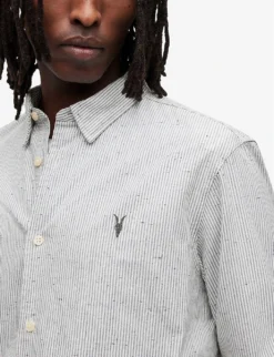 AllSaints Flavin Striped Stretch-cotton Shirt -Falkeis Store R03962396 WHITEGREY ALT04