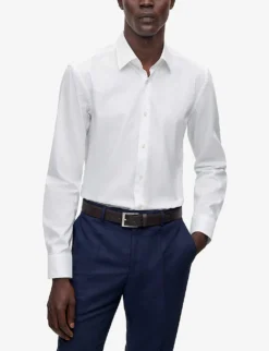 Boss Slim-fit Long-sleeved Cotton-poplin Shirt -Falkeis Store R03966711 WHITE ALT02