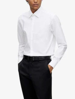 Boss Regular-fit Long-sleeved Cotton-poplin Shirt -Falkeis Store R03966713 WHITE ALT02