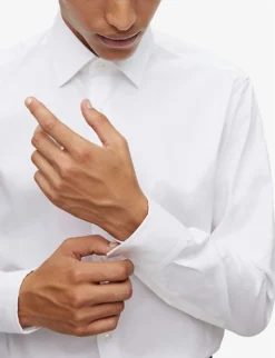 Boss Regular-fit Long-sleeved Cotton-poplin Shirt -Falkeis Store R03966713 WHITE ALT04