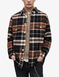 AllSaints Caribou Checked Oversized-fit Woven Shirt 7 AllSaints Caribou Checked Oversized-fit Woven Shirt -Falkeis Store R04002962 JETBLACK ALT02