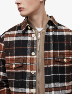 AllSaints Caribou Checked Oversized-fit Woven Shirt 9 AllSaints Caribou Checked Oversized-fit Woven Shirt -Falkeis Store R04002962 JETBLACK ALT04