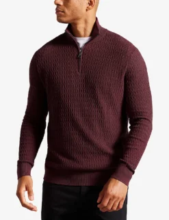 Ted Baker Martenn Half-zip Funnel-neck Cotton-blend Jumper -Falkeis Store R04003730 MAROON ALT02