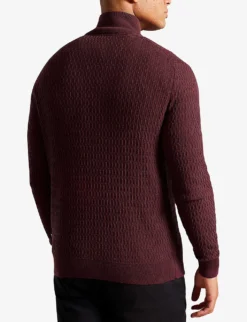 Ted Baker Martenn Half-zip Funnel-neck Cotton-blend Jumper -Falkeis Store R04003730 MAROON ALT03