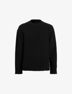 AllSaints Luka Distressed-trim Crewneck Stretch-recycled Polyester Blend Jumper