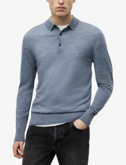 AllSaints Mode Slim-fit Wool Polo Jumper -Falkeis Store R04005387 COMOBLUEMARL ALT02