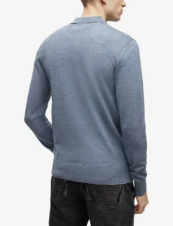AllSaints Mode Slim-fit Wool Polo Jumper -Falkeis Store R04005387 COMOBLUEMARL ALT03