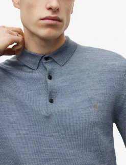AllSaints Mode Slim-fit Wool Polo Jumper -Falkeis Store R04005387 COMOBLUEMARL ALT04