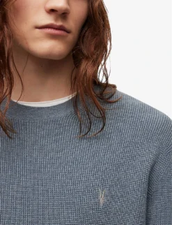AllSaints Aspen Logo-embroidered Crewneck Cotton-blend Jumper -Falkeis Store R04005390 COMOBLUEMARL ALT04