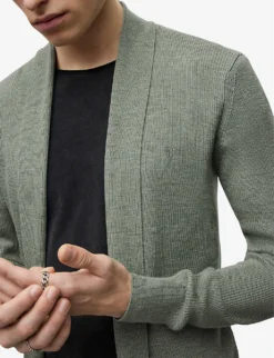 AllSaints Mode Ramskull-embroidered Merino-wool Cardigan 9 AllSaints Mode Ramskull-embroidered Merino-wool Cardigan -Falkeis Store R04005423 SAPGREENMARL ALT04