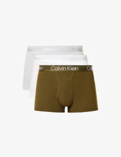 Calvin Klein Logo-waistband Mid-rise Pack Of Three Stretch-cotton Blend Trunks