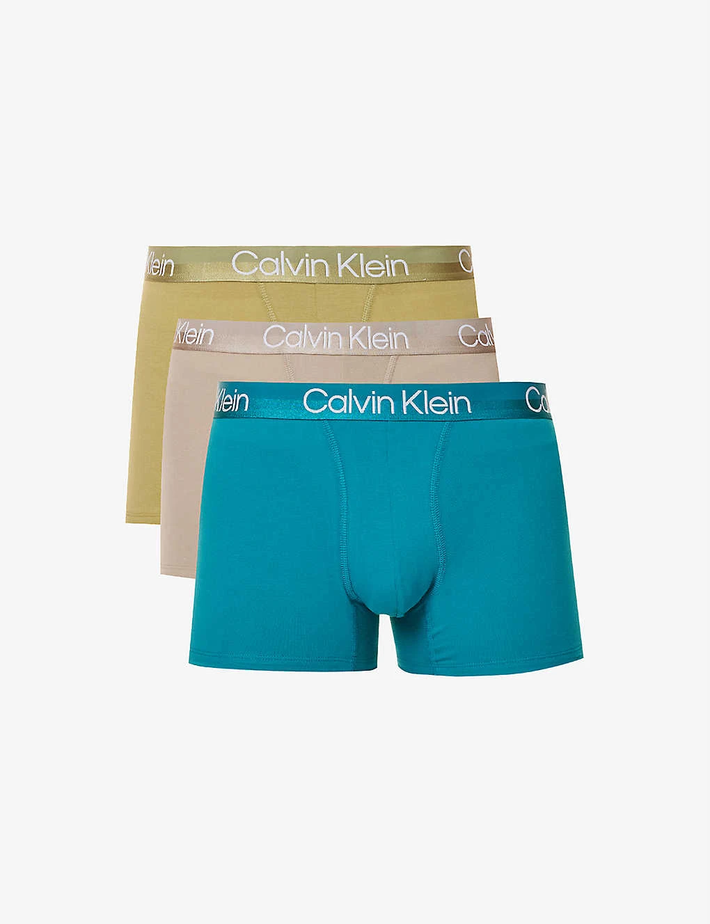 Calvin Klein Logo-waistband Mid-rise Pack Of Three Cotton And Recycled Polyester-blend Trunks 1 Calvin Klein Logo-waistband Mid-rise Pack Of Three Cotton And Recycled Polyester-blend Trunks