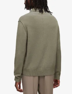 AllSaints Statten Ramskull-embroidered Stretch-knit Polo Jumper -Falkeis Store R04008726 SOFTGREEN ALT03