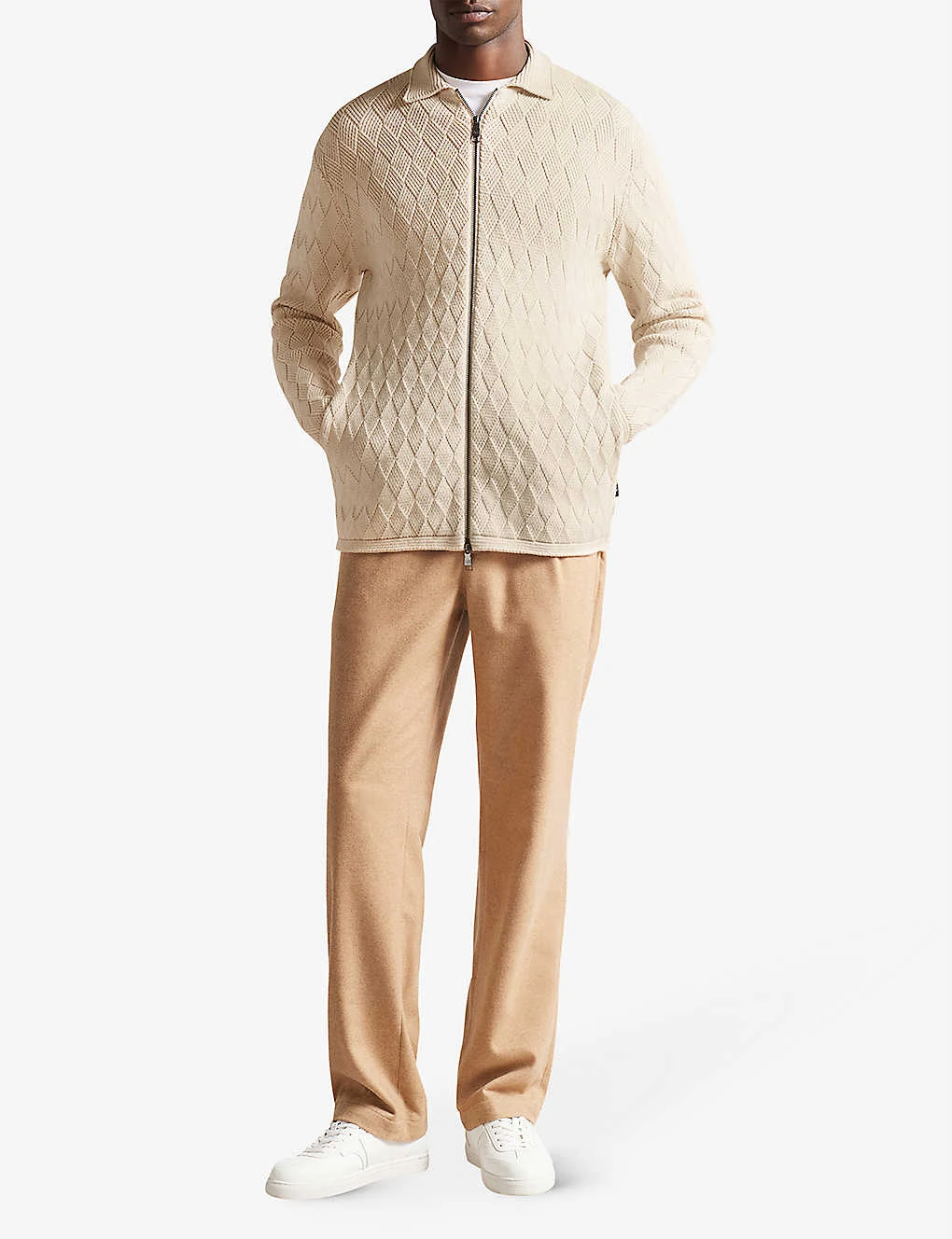 Ted Baker Branm Diamond-knit Zip-through Cotton Cardigan 2 Ted Baker Branm Diamond-knit Zip-through Cotton Cardigan - Image 2
