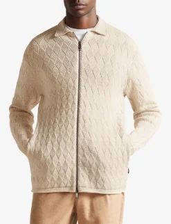 Ted Baker Branm Diamond-knit Zip-through Cotton Cardigan 6 Ted Baker Branm Diamond-knit Zip-through Cotton Cardigan -Falkeis Store R04010990 NATURAL ALT02