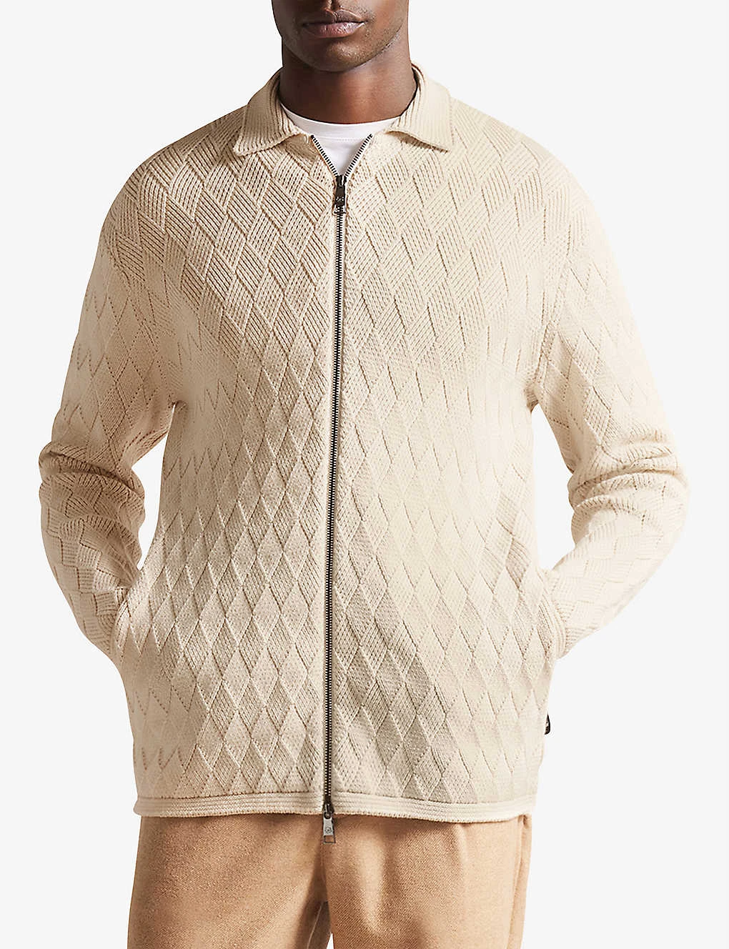 Ted Baker Branm Diamond-knit Zip-through Cotton Cardigan 3 Ted Baker Branm Diamond-knit Zip-through Cotton Cardigan - Image 3