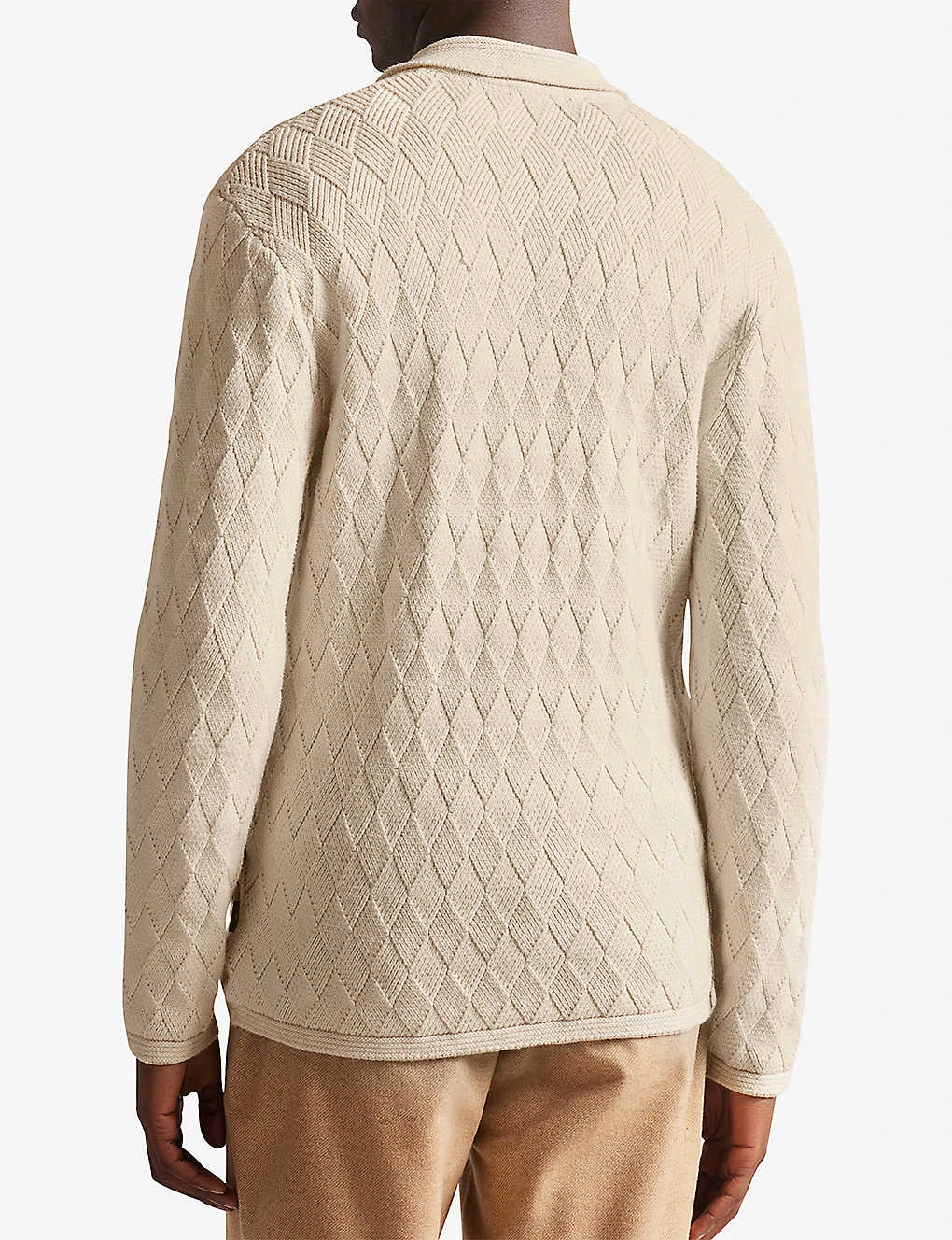 Ted Baker Branm Diamond-knit Zip-through Cotton Cardigan 4 Ted Baker Branm Diamond-knit Zip-through Cotton Cardigan - Image 4