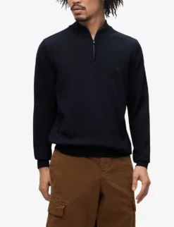 Boss Logo-embroidered Half-zip Organic-cotton Jumper -Falkeis Store R04049037 DARKBLUE ALT02